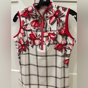 Tail Womens Magnolia Arch Sleeveless Zip Tank. Vibrant Red&Pink Print Sz S  NWT